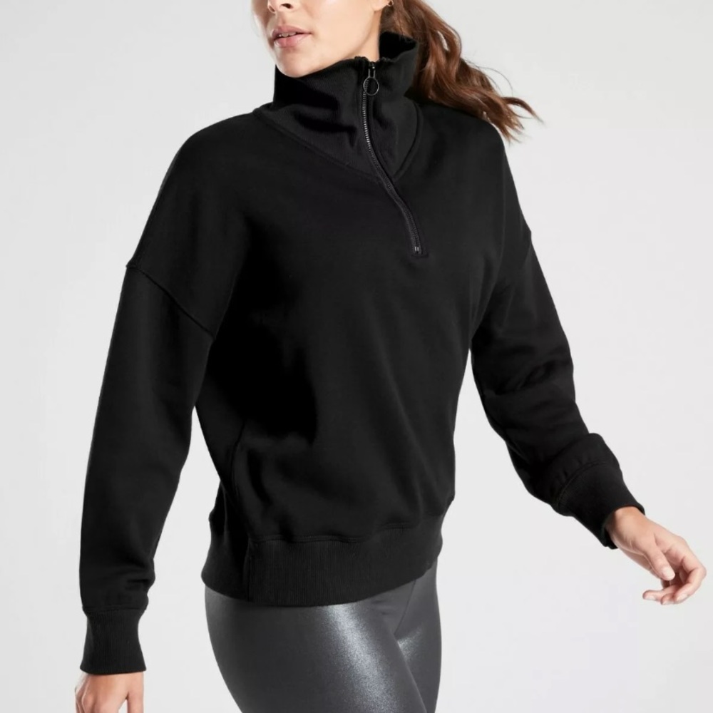 Athleta Womens 510393 Cozy Karma Zip Pullover  Sweatshirt Black Size Large